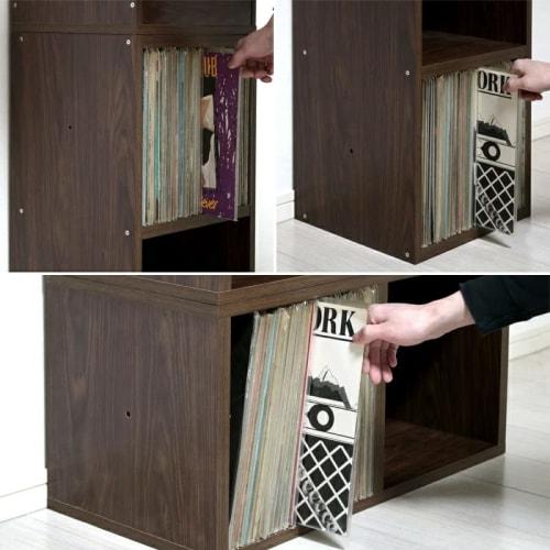 Sunneed Wooden Record Rack, Freestanding Audio Rack RCR-R7135 (Walnut Color, Stackable Bottom Rack)