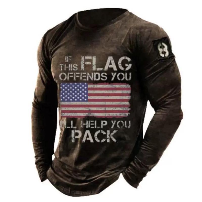 Spring and Autumn Round Neck 3D Printed Top Fashionable Casual Vintage Long Sleeved Men's T-shirts