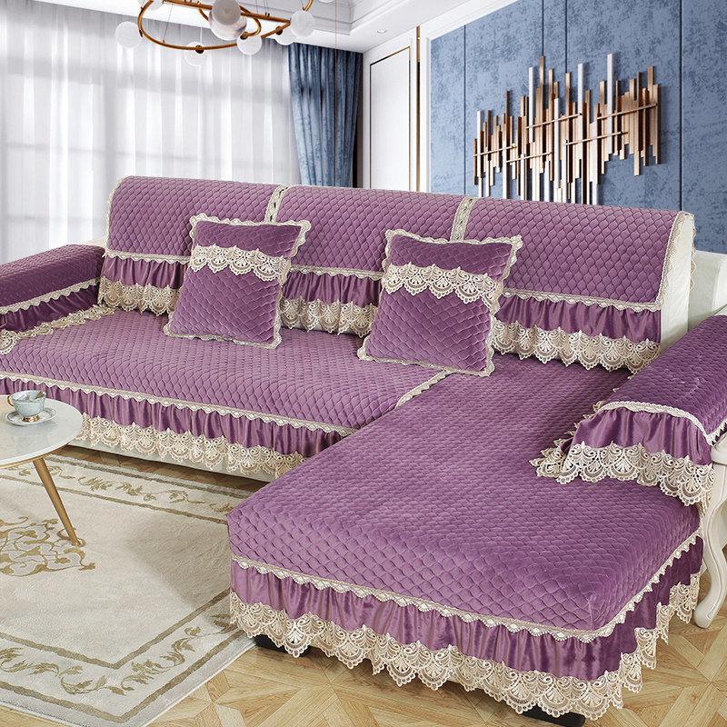 Luxury Solid Color Sofa Sets Cover Thick Sofa Slipcovers L Shaped Sofa Towel Lace Decor Couch Covers for Living Room
