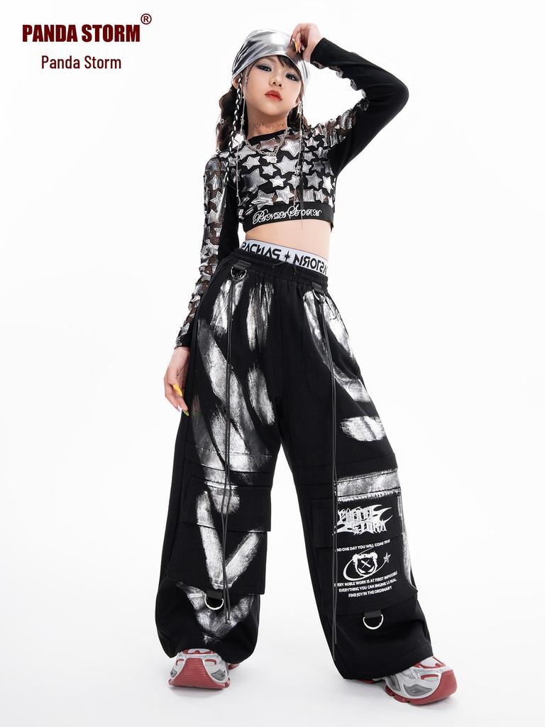 Girls' Jazzy Crop Long-Sleeve Top & Pants Set - Children's Street Dance Costume
