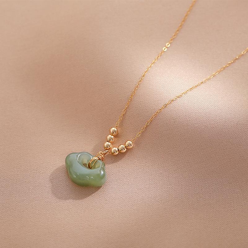 

Recommended Jewelry Peace Lock Necklace for Women, Hetian Jade Longevity Lock14K Gold-plated collarbone chain with Ruyi lock pendant Wishing Lock Necklace14K