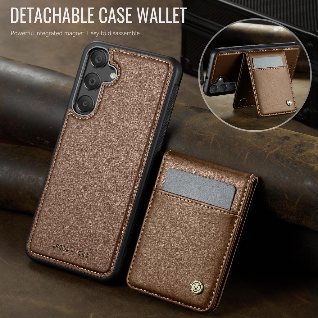 For Samsung Galaxy A55 5G/Galaxy A35 5G Leather Back Cover Compatible with MagSafe JEEHOOD J06 Phone Case with Card Bag RFID Blocking
