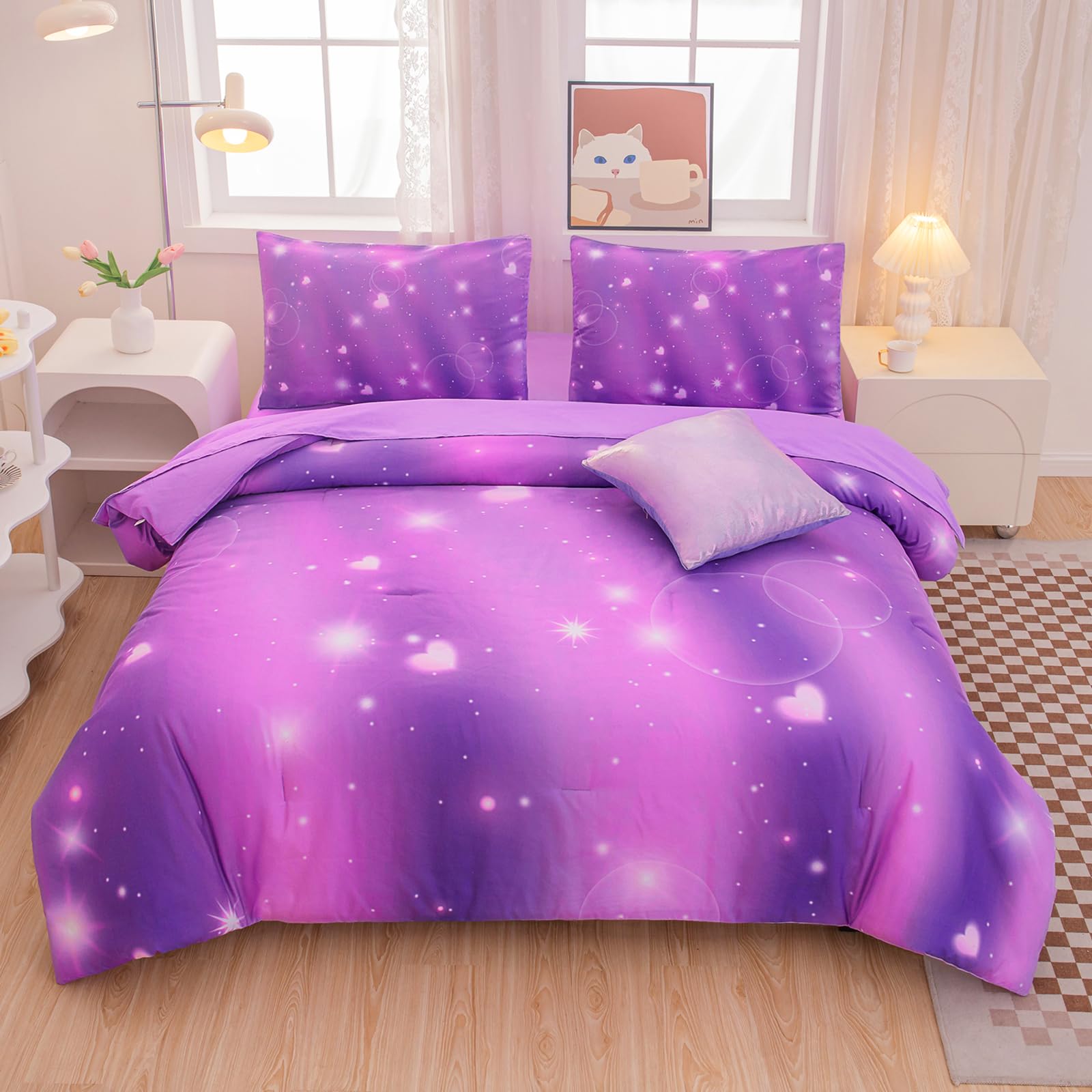 

Комплект пододеяльника Sky, Декоративный комплект постельного белья из 3 предметов с 2 наволочками, Галактика Космос Ночь, Размер Квин-сайз, Кинг-сайз, Полный, Декор для спальни EU single(135x200cm)