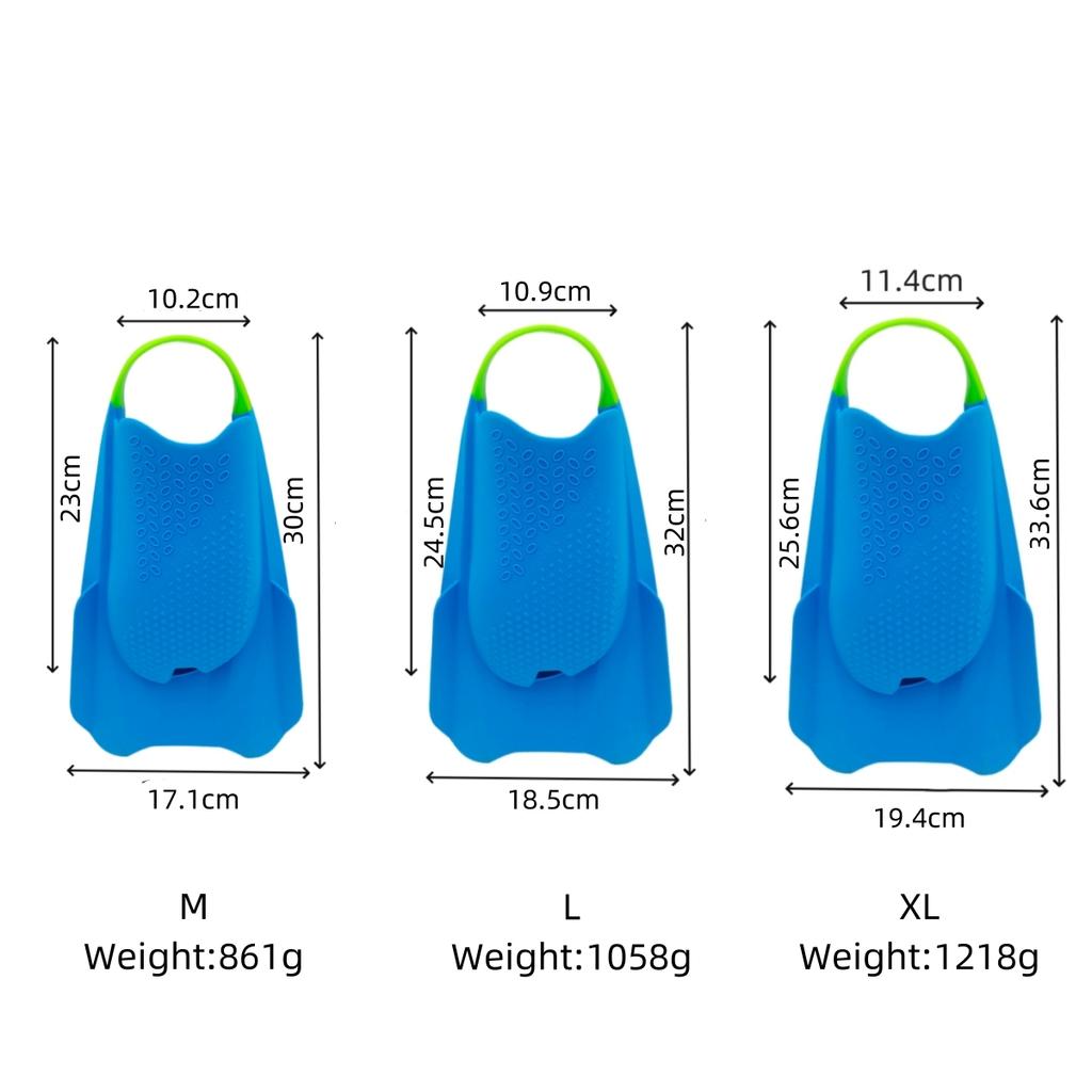 Blue M Swim Training Fins Comfortable Silicone Lap Swimming Short Blade Floating Flippers With Mesh Bag for Adults Snorkeling