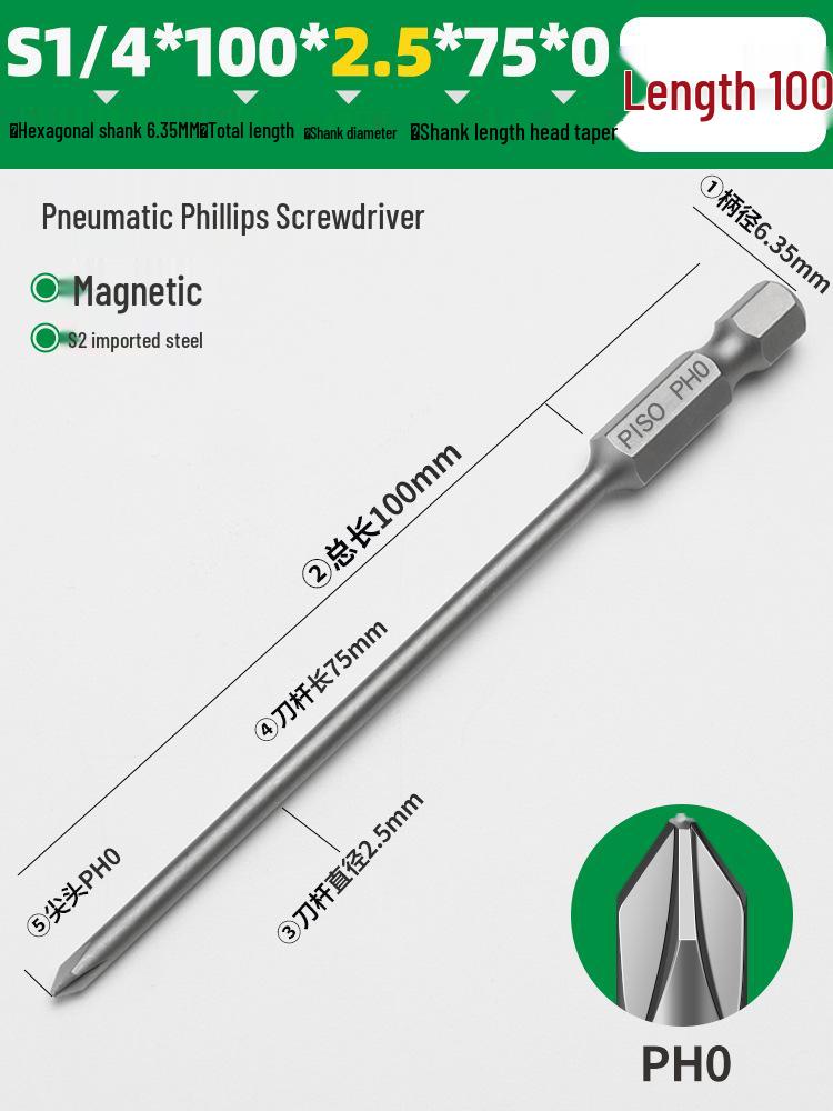 PISO Anti-Slip Cross Extended Rod Strong Magnet Hex PH2 Drill & Screwdriver Bit Set