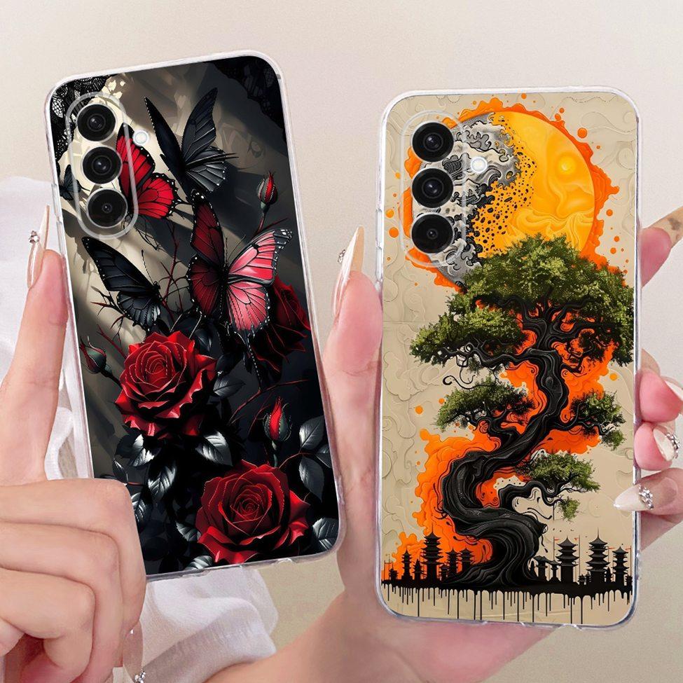 Clear For Samsung A26 SM-A266E SM-A266B Case For Samsung Galaxy A26 Cover Luxury Fashion Flowers Cute Kawaii Painted