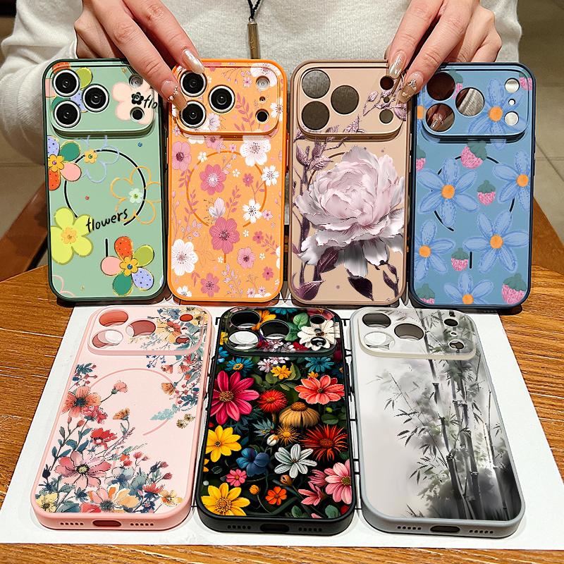 Colorful Flowers Pattern Case For iPhone 17 Pro Max iPhone 16 15 14 13 Pro Max Magnetic For Magsafe Hybrid TPU+PC Matte Cover