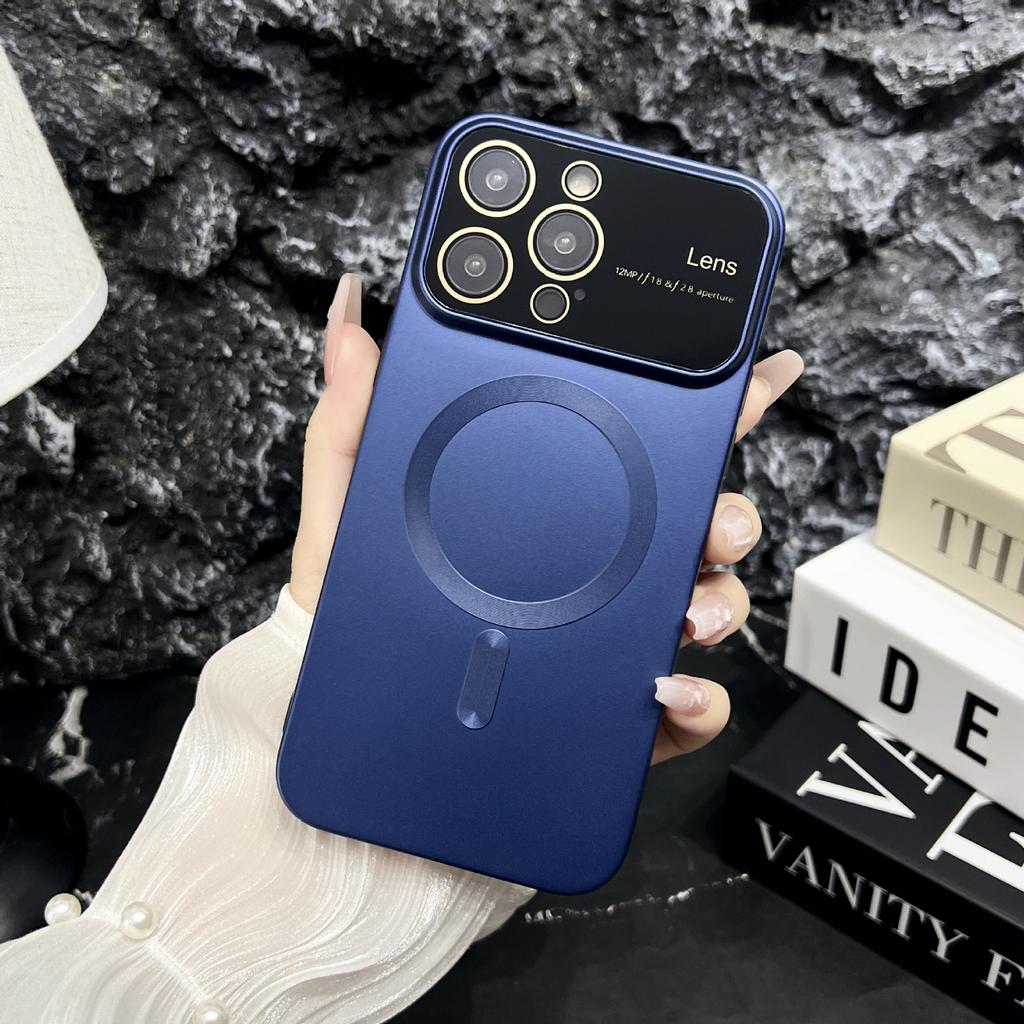 Applicable To IPhone 15 Fine Hole Metal Paint Large Window Apple 14 Magnetic Suction Magsa Fuel Injection TPU Drop Protection Case