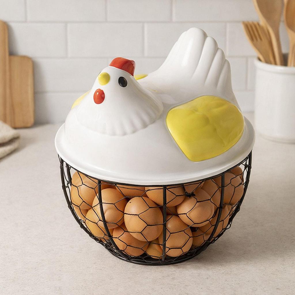 Farmhouse Chicken Egg Basket Mesh Storage Basket for Kitchen Supplies Countertop Rustic Decor