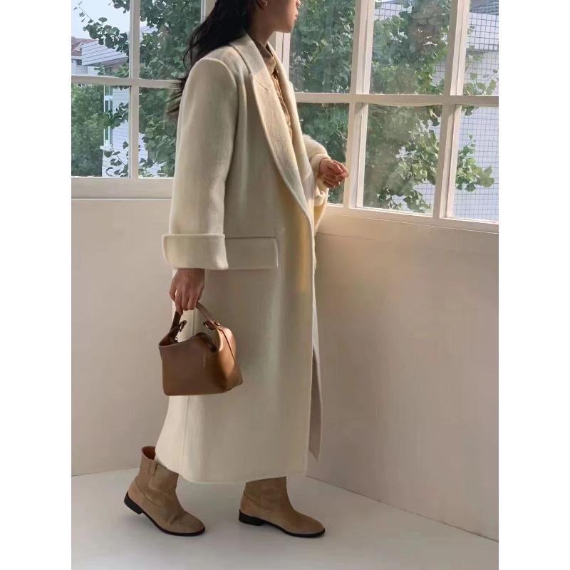 Hepburn Style Mixed Off-white Style New Winter Korean Style Loose Wool Coat Mid-length