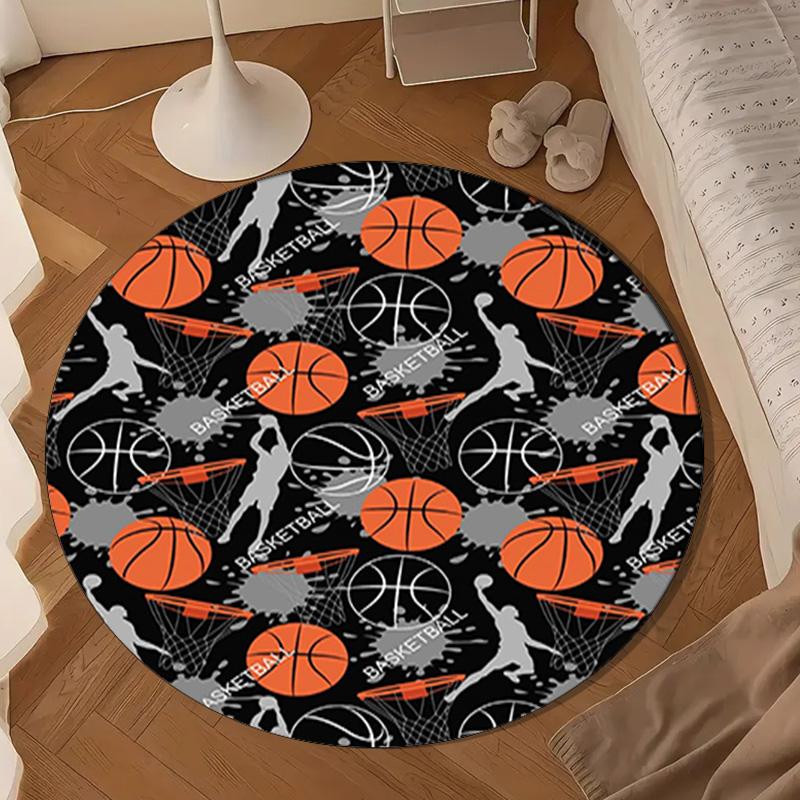 Basketball Pattern Background Round Rug for Livingroom,Bedroom, Palyroom, Chair Rug, Area Rug, Circle Carpet, Large Size Fan Christmas Gift