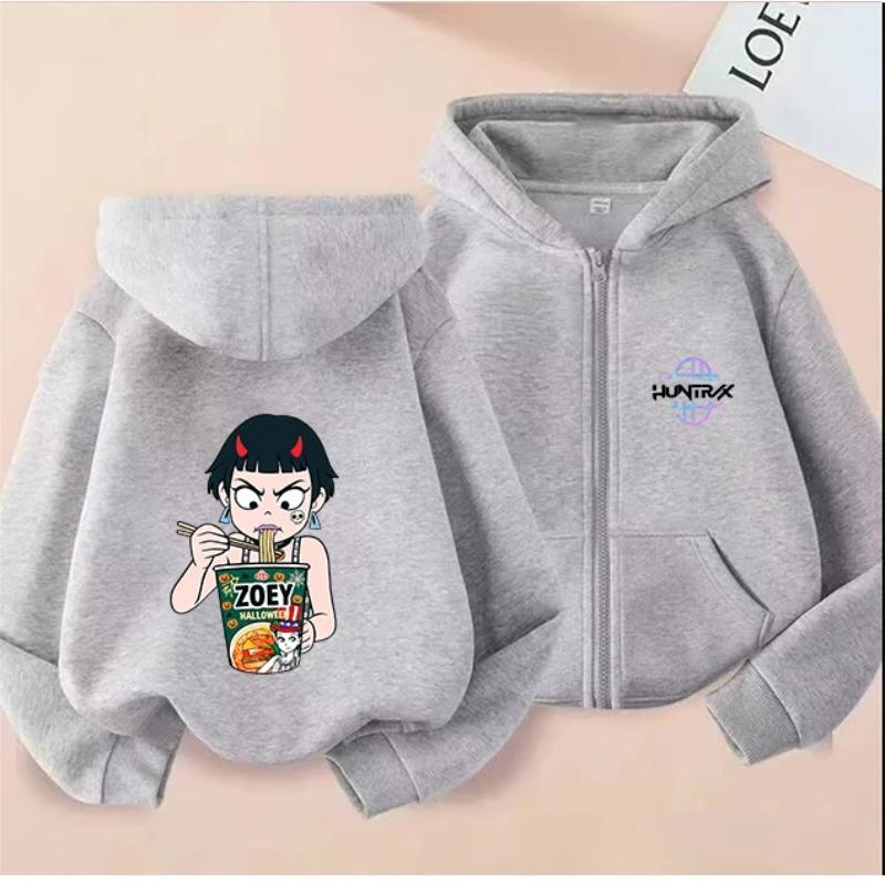 Christmas Gift Kids Zipper Hoodie Warm Fashion Interesting Creative Kpop Demon Hunters Cartoon Anime Comfortable Zipper Hoodies