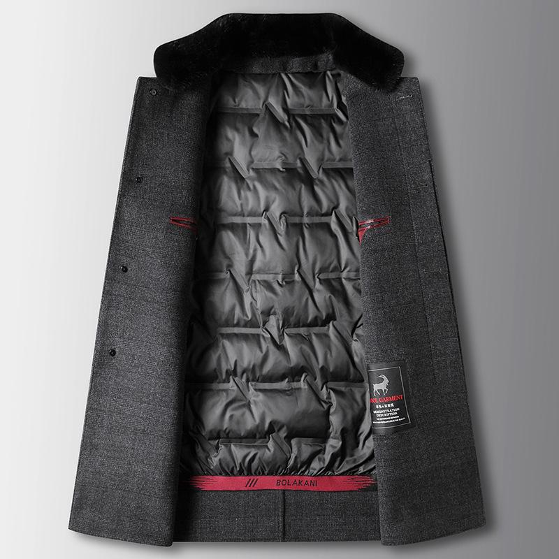 Men's Coat Autumn and Winter Mink Hair Stand-up Collar Double-sided Middle-aged Business Take-off Down Liner Warm Wool Jacket