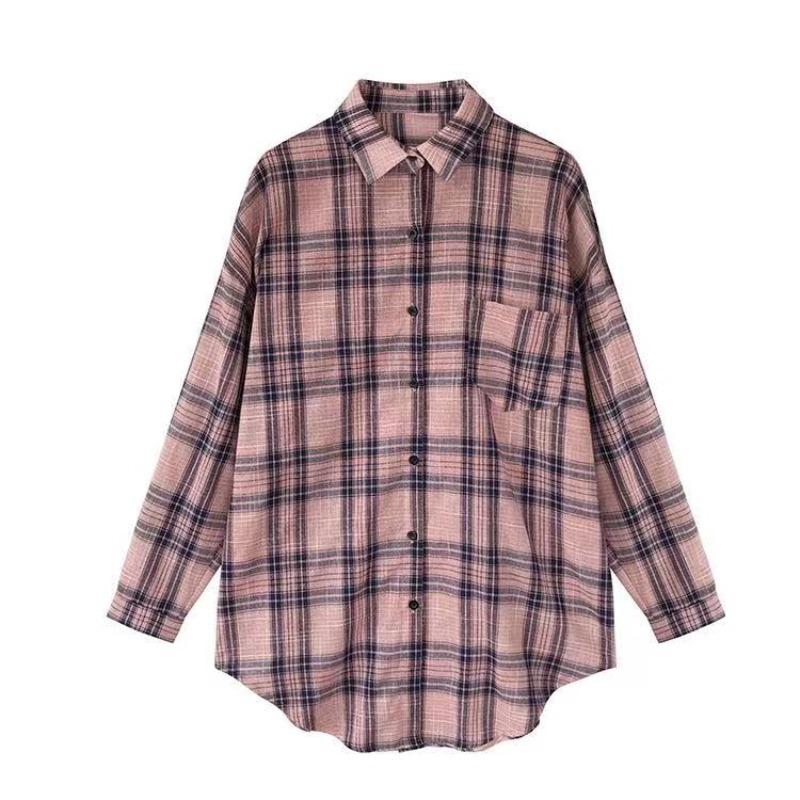 2026 Spring Elegant Korean Plaid Long Sleeve Women's Loose Casual Shirt Jacket