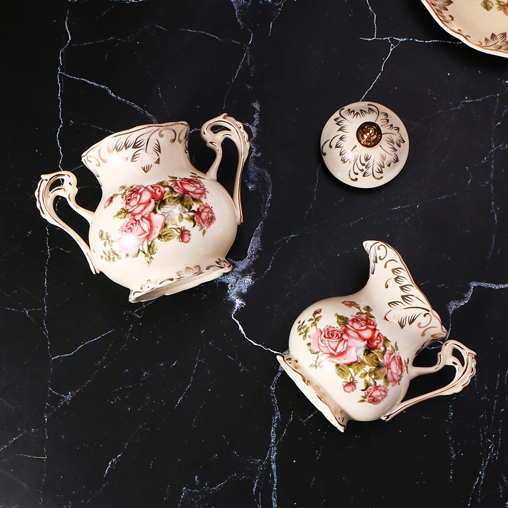 2pcs European Ceramic Sugar Jar Milk Jug Set Coffee Dripper Cup Hotel Milk Jug Square Sugar Box Storage Container Seasoning Pot