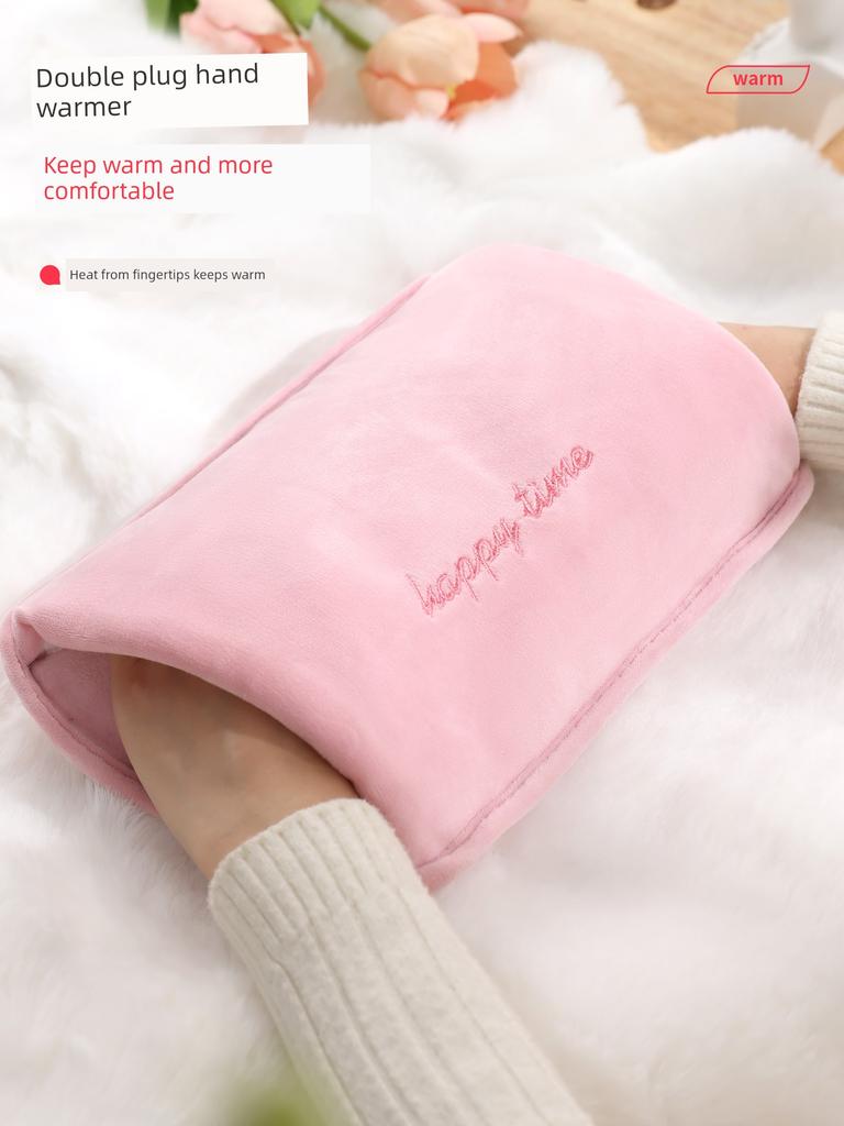 Hot Water Bottle Can Be Used as a Hand Warmer, Rechargeable Hot Water Bag, Electric Heating Pad, Solid Color Short Plush Hand Warmer