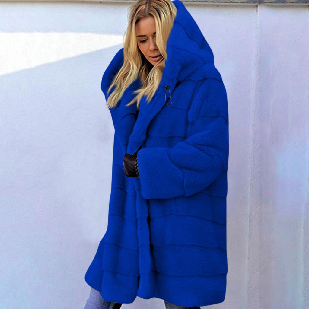 Women's Mid-length Solid Color Loose Plush Hooded Coat