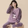 Thickened Warm Large Size Padded Fall and Winter Women's Pajamas Top and Pants Set Coral Velvet Ladies Cartoon Bear 2PCS/Set