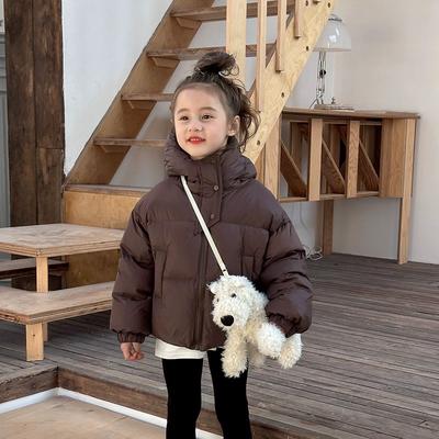 Children's Thickened Winter Coat for Toddlers and Young Children Solid-Color Hooded Warm Jacket