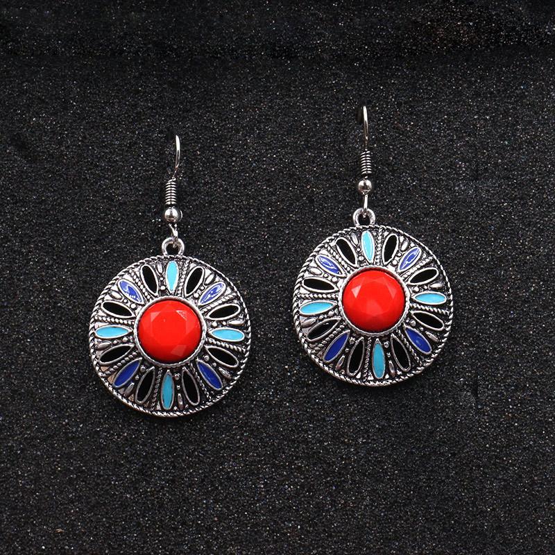 Ethnic Boho Colorful Enamel Earrings For Women Bomemian Retro Hollow Flower Round Geometric Vintage Drop Dangle Earrings Jewelry