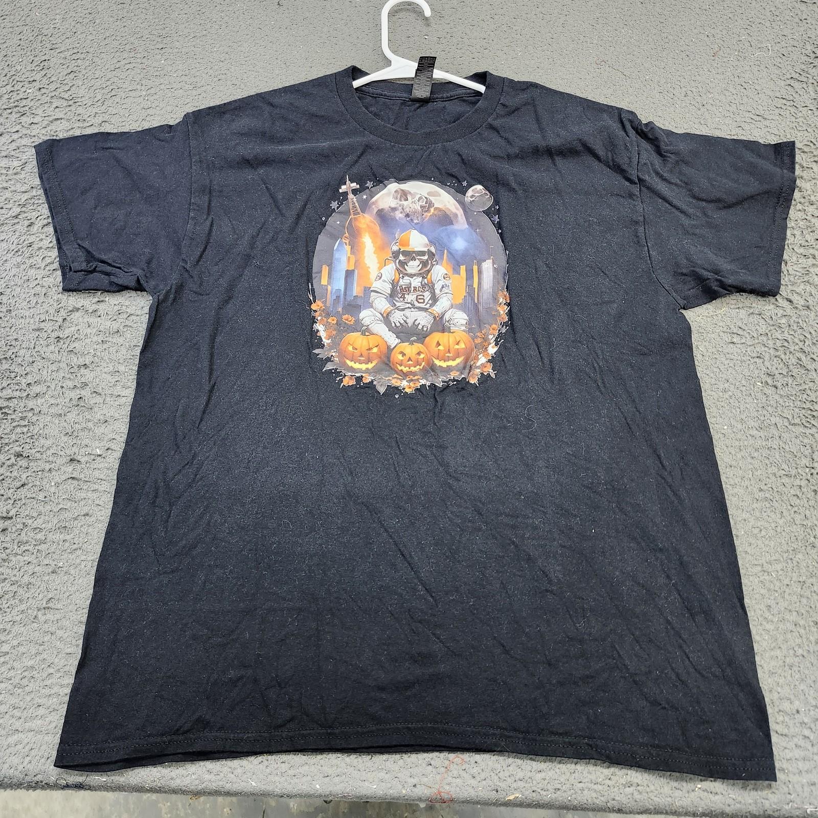 Gildan Shirt Mens Large Black Houston Astros Skull Astronaut Pumpkin Space Tee Unisex T-Shirt S