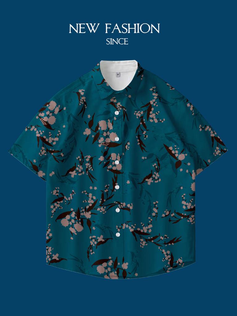 Hawaii Thailand Ins Port Style Retro Flower Shirt Thin Couple Shirt Top Loose Short Sleeve Shirt Men'S Trend