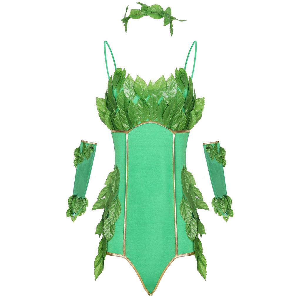 Female green forest onesie stage dress, tree demon costume, wizard of oz costume, halloween costume