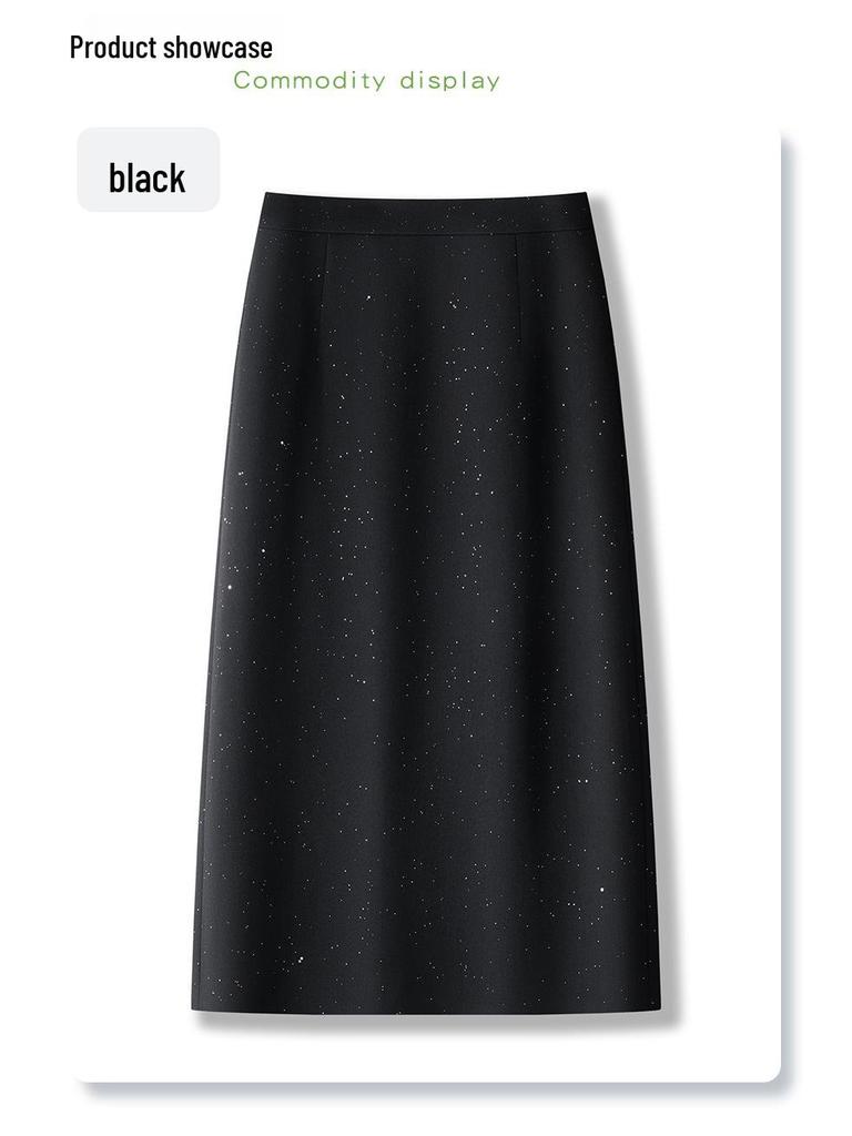 Women's Black Sequin Bodycon Midi Skirt with Slit - Spring 2025 Collection