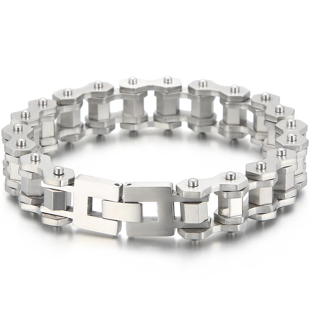 Matowa Bransoletka Męska ze Stali Nierdzewnej 316L Łańcuch Motocyklowy dla Mężczyzn Gotycka Biżuteria Rowerowa Prezenty Bransoletki Męskie 13MM Szerokość