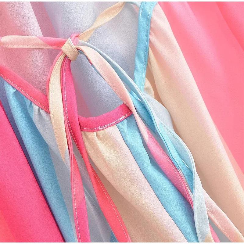 Цветное полосатое платье-халтер для женщин с 3D-цветком — фото 15