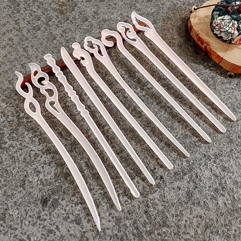 Imitation Jade Ancient Wind Hairpin Daily Hair Coiffure Hanfu Bamboo Xiangyun Cheongsam Hair Pulling Pill Head Multicolor Hairpin