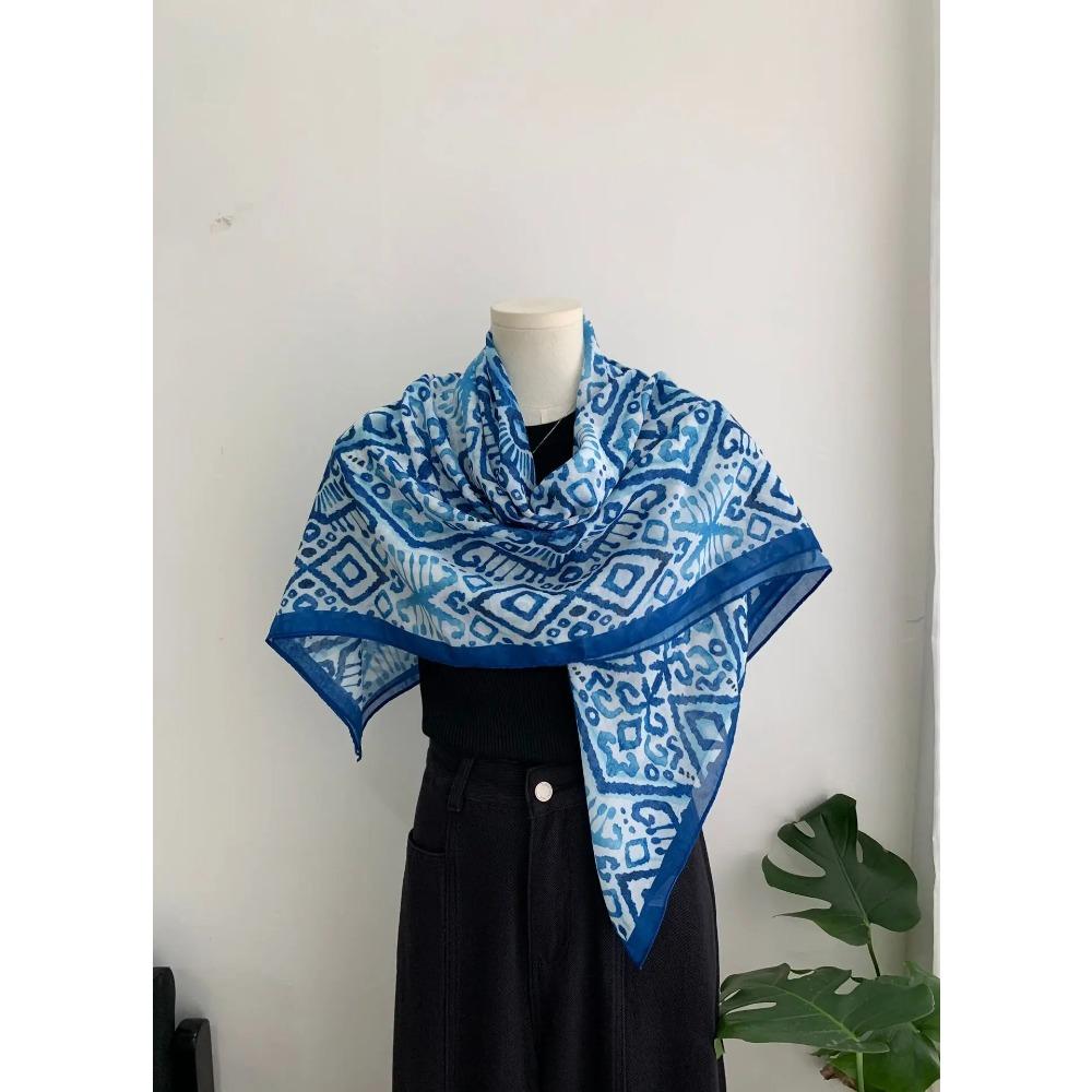 Head Scarf Women Square Scarf Thin Silk Like French Vintage Shawl Exclusive Design Spring Summer Autumn Lightweight Multipurpose