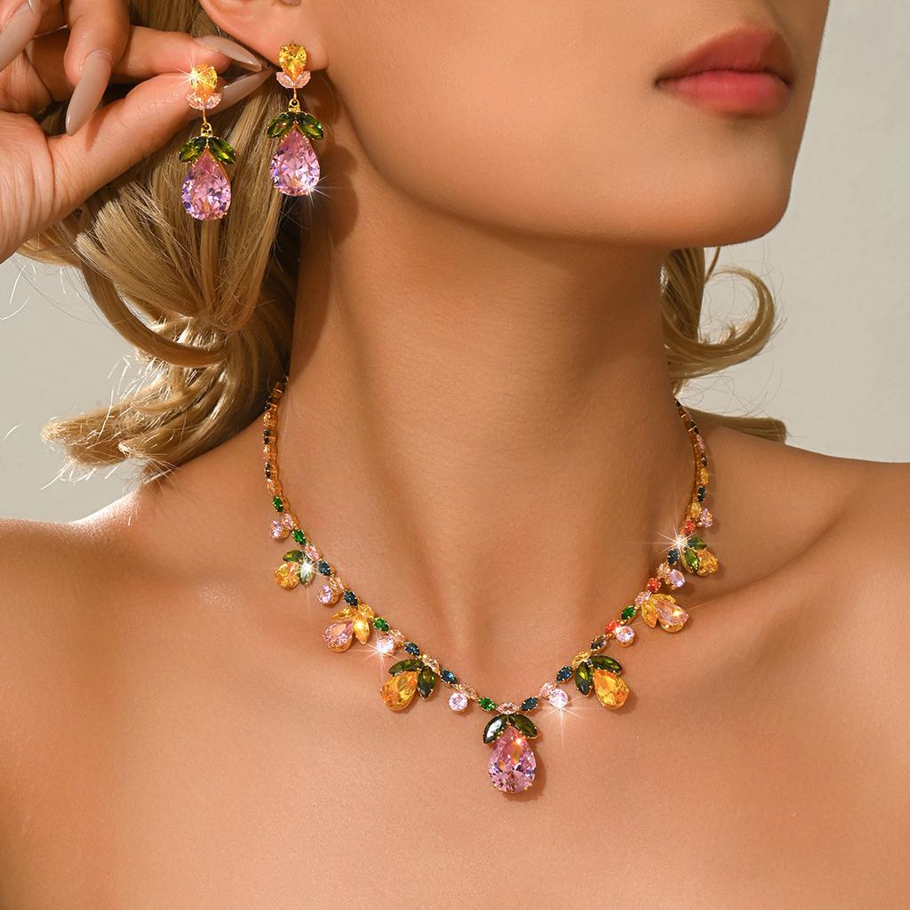 French retro elegant dinner necklace earrings two-piece set bride wedding dress evening gown versatile accessories