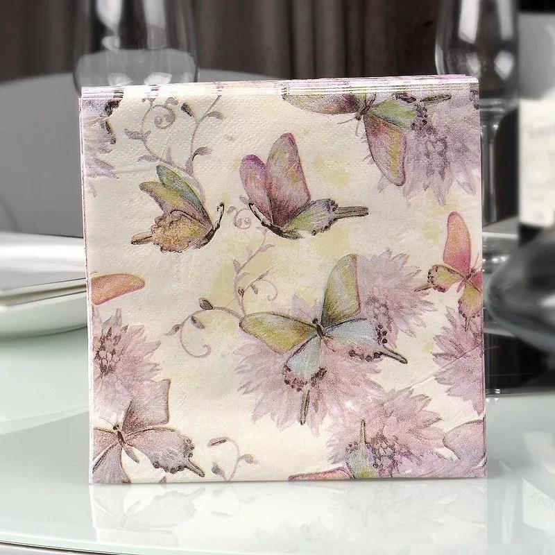 20Pcs/Bag Napkins Paper Butterfly Floral Print Decoupage Napkin Paper Tissue for Xmas Wedding  Decor Party Table Supplies