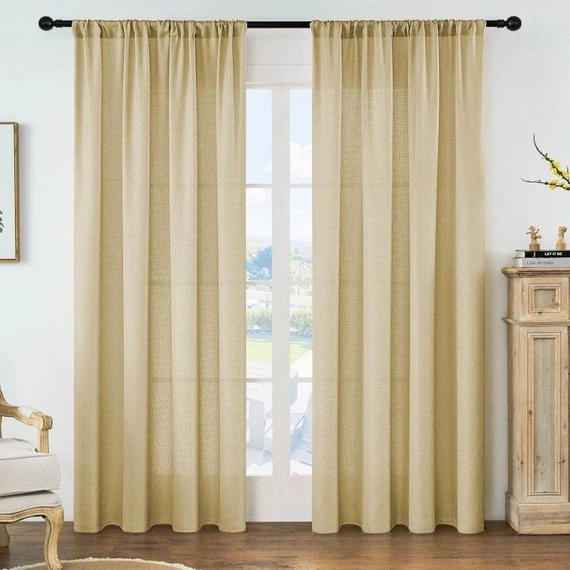 

2pcs Curtains Rod Pocket Semi Sheer Curtains Light Filtering Farmhouse Style Drapes for Living Room and Bedroom Home Decoration 2pcs W132xH160cm&Rod Pocket кофейный