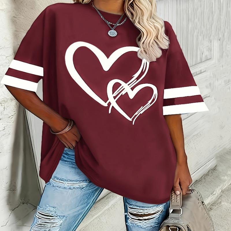 Women's casual short-sleeved love elegant and comfortable pullover T-shirt