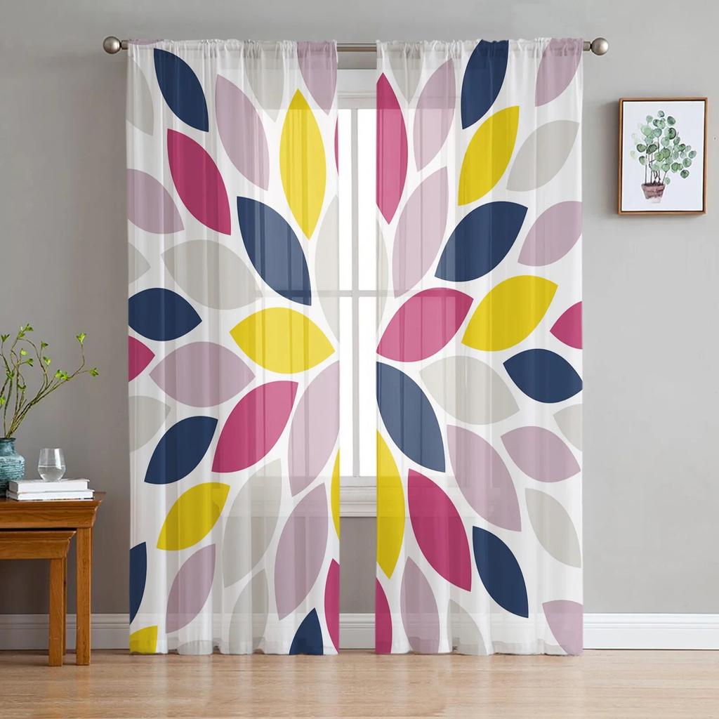 Bunte Blumen-Vektor-Vorhänge für Wohnzimmer, Tüll-Vorhang für Schlafzimmer, Küche, Fenster, Voile-Vorhänge