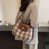 Autumn Woolen Plaid Large-capacity Bag Women's 2025 New Retro Tote Bag Versatile Casual Backpack