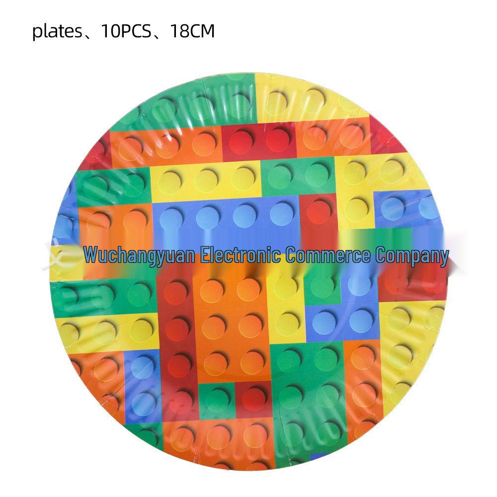 Párty potřeby s kostkami Lego: Praporek, Klobouky a Ubrus pro Dětské Narozeniny