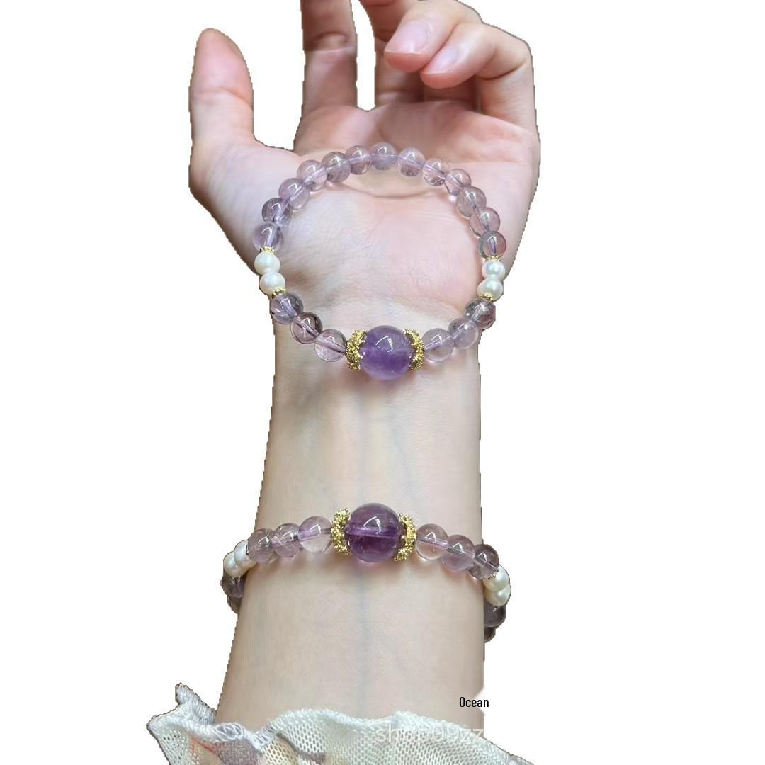 

Women s Natural Bolivian Amethyst & Pearl Bracelet - Light Luxury Beaded Jewelry Design Amethyst