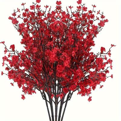 1 Piece of Artificial Flower Red with Realistic Touch, Artificial Gypsum Bouquet, Fake Silk Plant Decoration