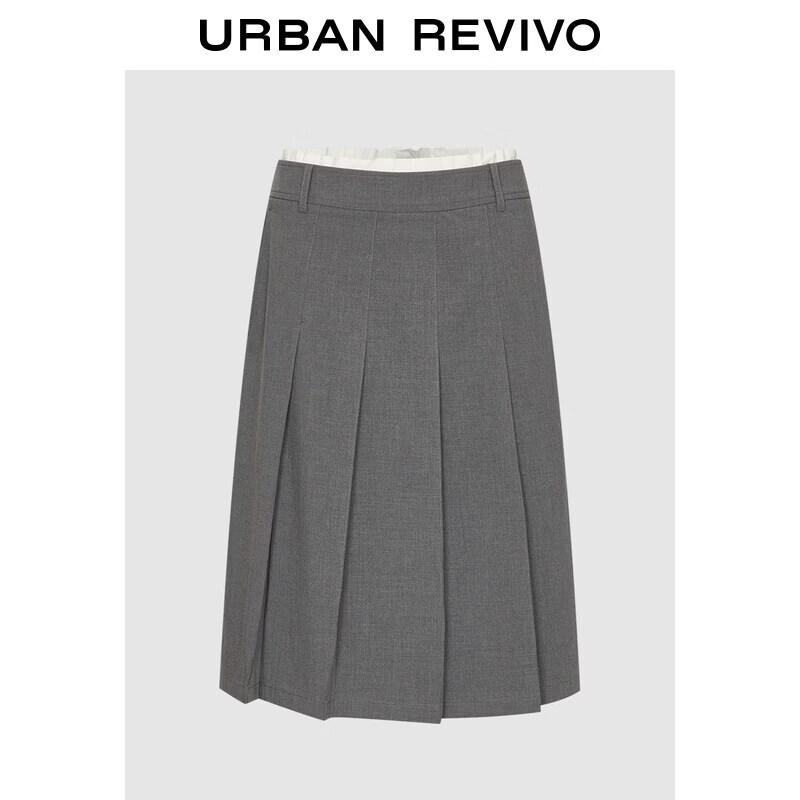 

UR2026 Women s Spliced Waist Pleated Mid-Skirt S
