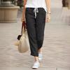 Fashion Solid Color Loose Pants Casual Drawstring Elastic Waist Trousers Cotton and Linen Jogger Pants for Womens