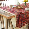 Bohemia Embroidery Patterns Table Cloth Red Badge Tassels Table Cover for Dining Coffee Party Table Decoration Rectangular Round
