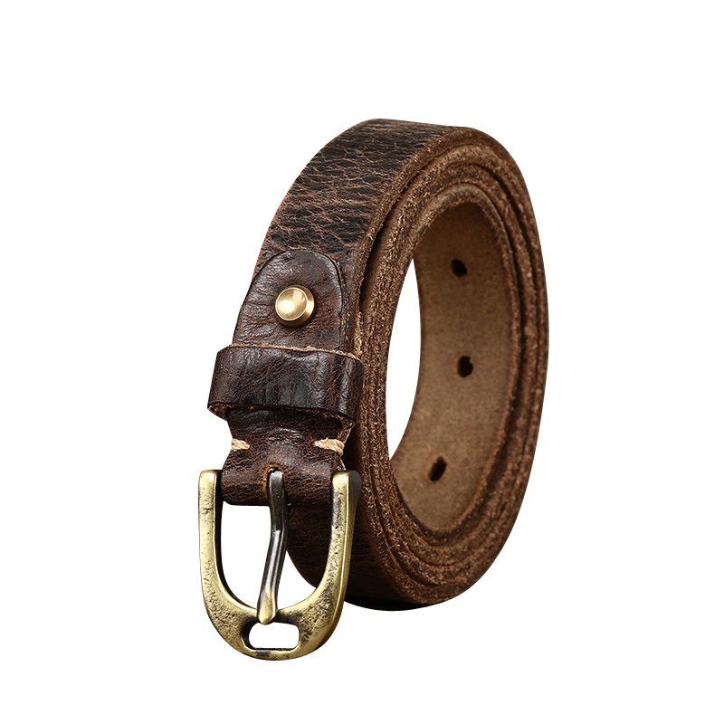 Washed Retro And Old Pure Cowhide Cracked Belt Women'S Genuine Leather Pin Buckle Trendy Personalized Denim Casual Belt Women'S