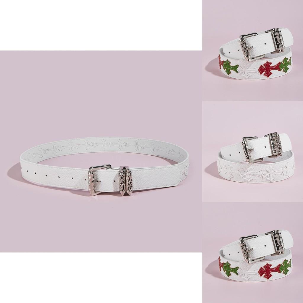 Cintura Punk in PU con Fiore a Croce e Fibbia Metallica per Moda Casual da Uomo