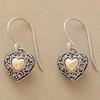 Vintage Heart-shaped Material Craftsman Carved Texture Earrings for Women, Bohemian Style Two Tone Heart-shaped Pendant Earrings