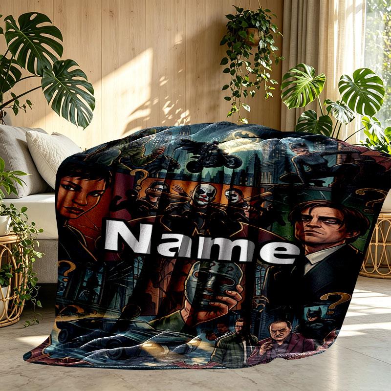 Custom Name Personalized Batman Print Blanket, Home Decor, Bedroom, Sofa, Camping, Couch, Gifts for Birthday Christmas