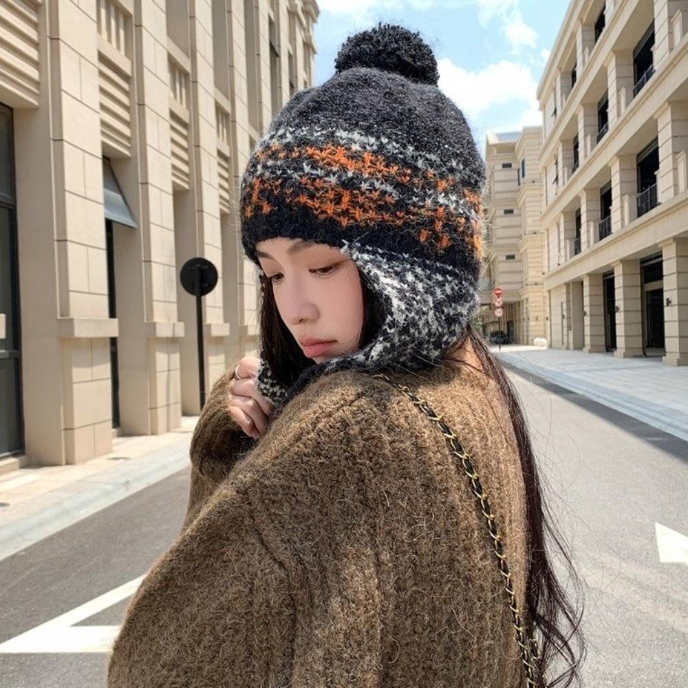 Jacquard Ear Protection Cap Y2k Women Wool Cap Cute Knitted Beanies Caps  Girls