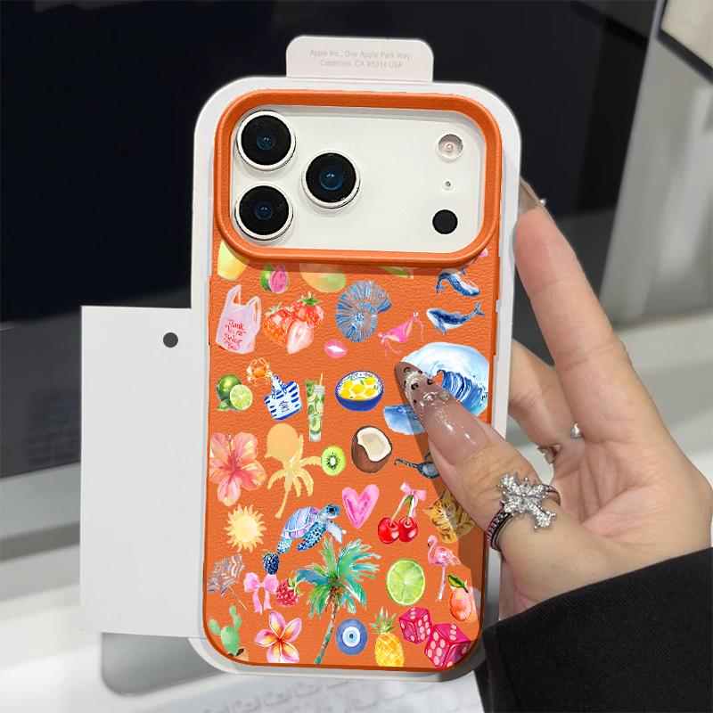 Colorful Ocean Park Phone Case For iPhone 17 16 Pro Max Luxury Leather Texture Matte Silicone Cover For iPhone 15 14 13 Pro Max 11 16e 17e
